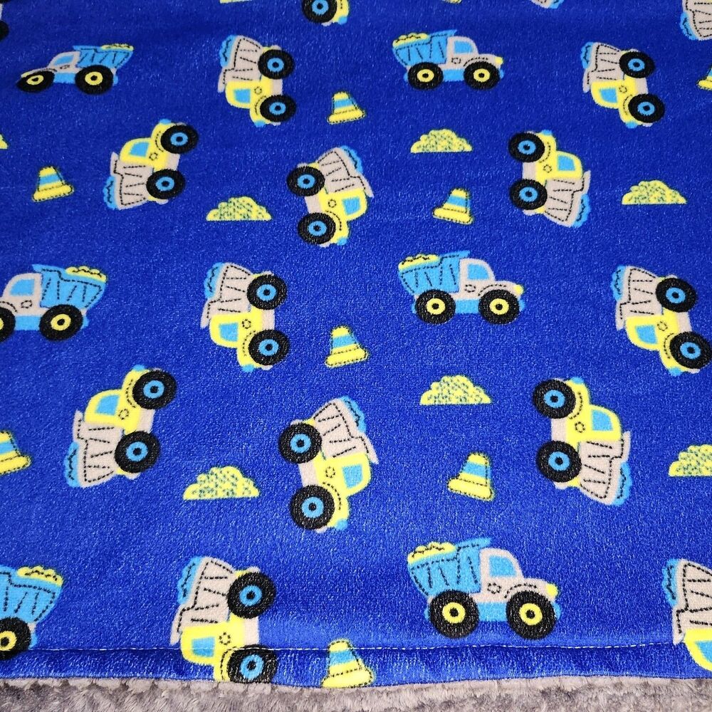 Petite L'amour Baby Blanket Blue Construction Vehicles Minky Gray 30x40 Sherpa.